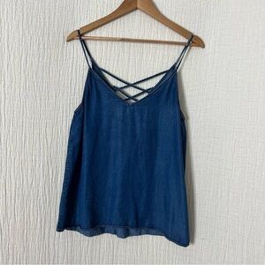 Mustard Seed tencel Denim Crossback Tank top size M chambray